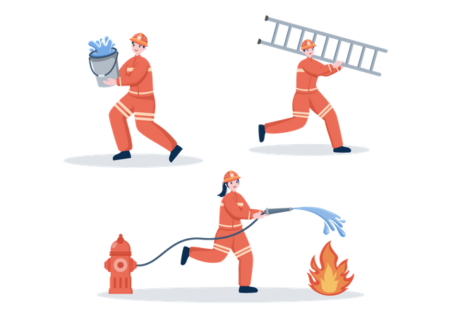 Group of Firefighters Dealing with fire emergency  Illustration