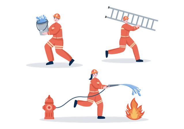 Group of Firefighters Dealing with fire emergency  Illustration