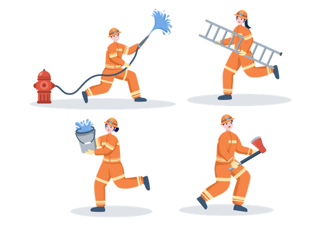 Group of Firefighters Dealing with fire emergency  Illustration