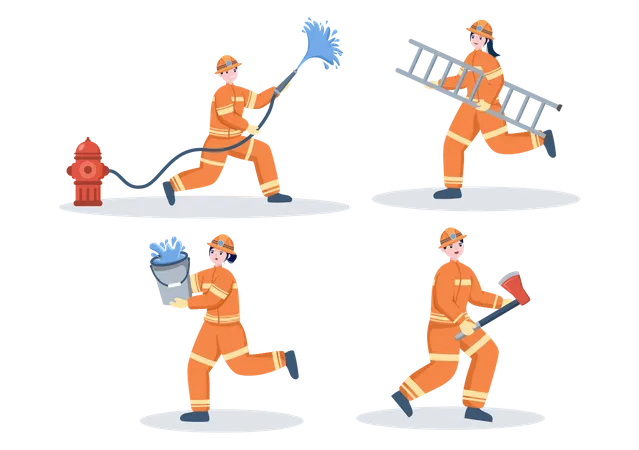 Group of Firefighters Dealing with fire emergency  Illustration