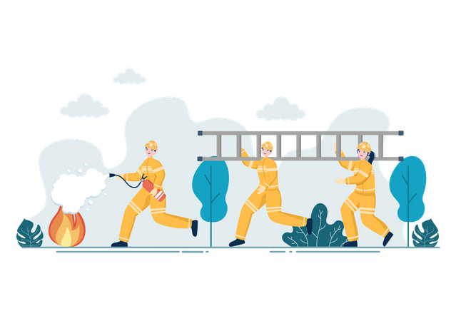 Group of Firefighters Dealing with fire emergency  Illustration