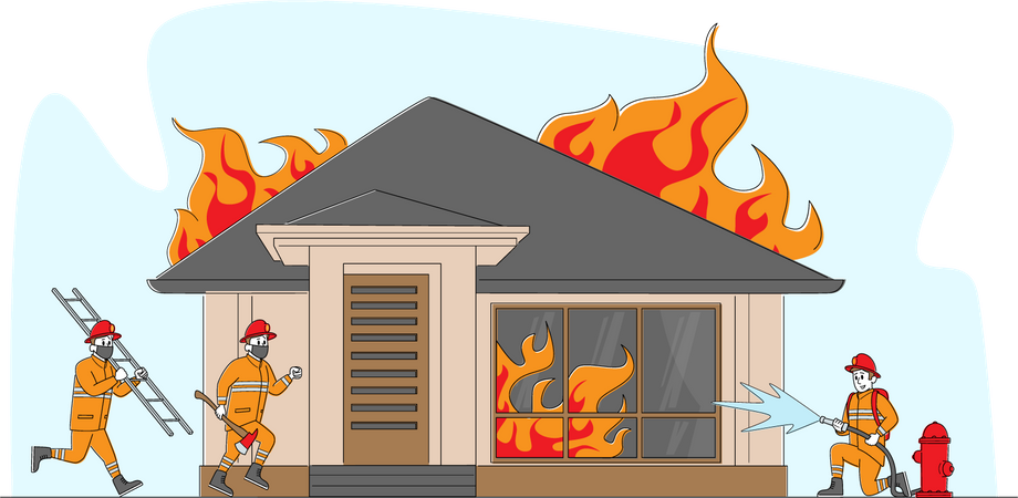 Group of firemen fighting with fires  Illustration