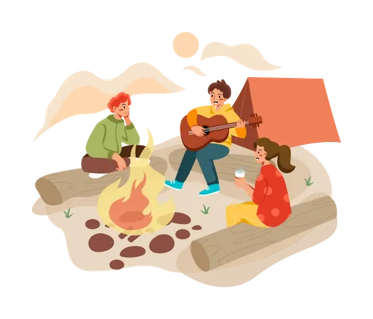Group of friends doing camping  Illustration