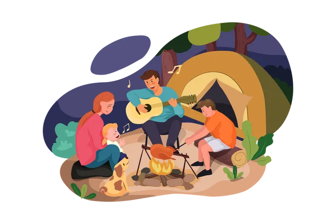 Group of friends doing camping  Illustration