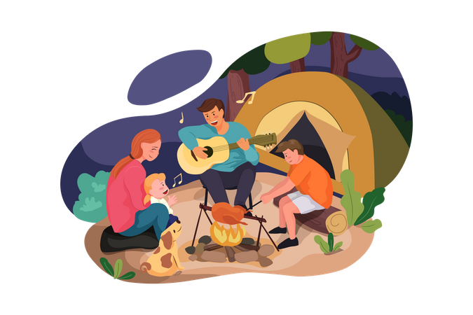 Group of friends doing camping  Illustration