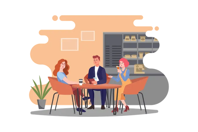 Group of friends sitting in cafe  Illustration