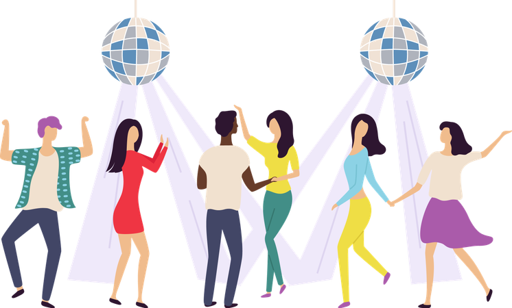 Group of friends while dancing in nightclub with disco ball  Illustration