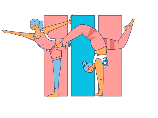 Group of girls doing yoga  Illustration