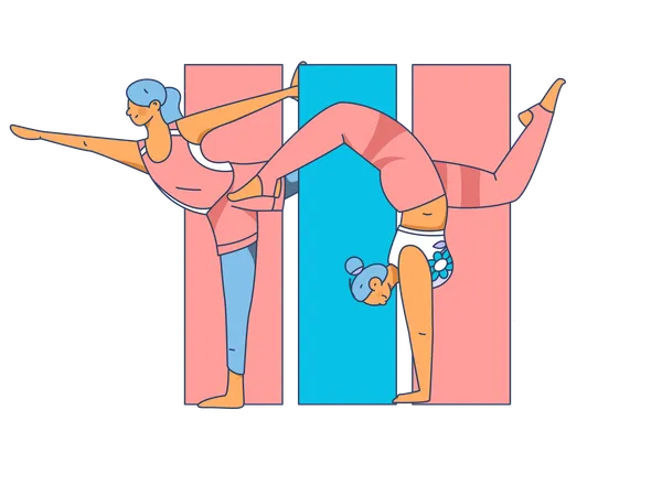 Group of girls doing yoga  Illustration