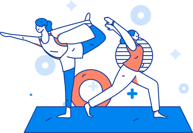 Group of girls doing yoga  Illustration