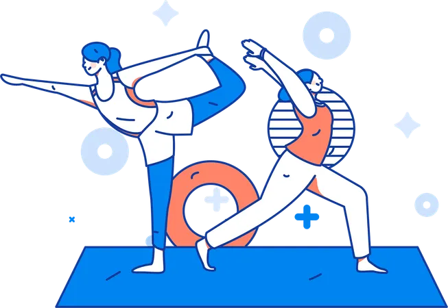 Group of girls doing yoga  Illustration