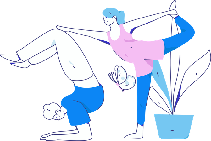 Group of girls doing yoga  Illustration