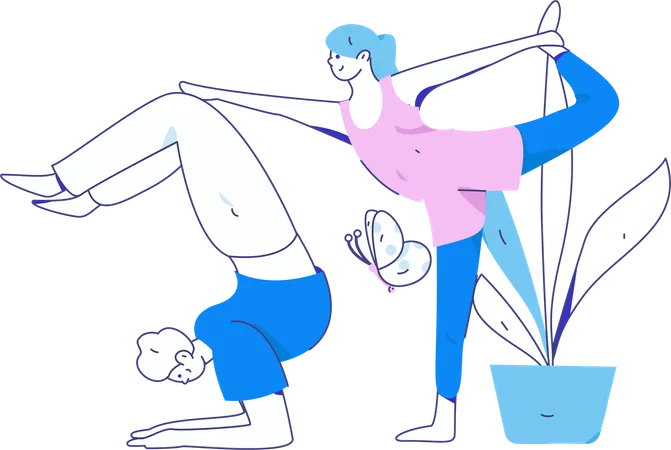 Group of girls doing yoga  Illustration