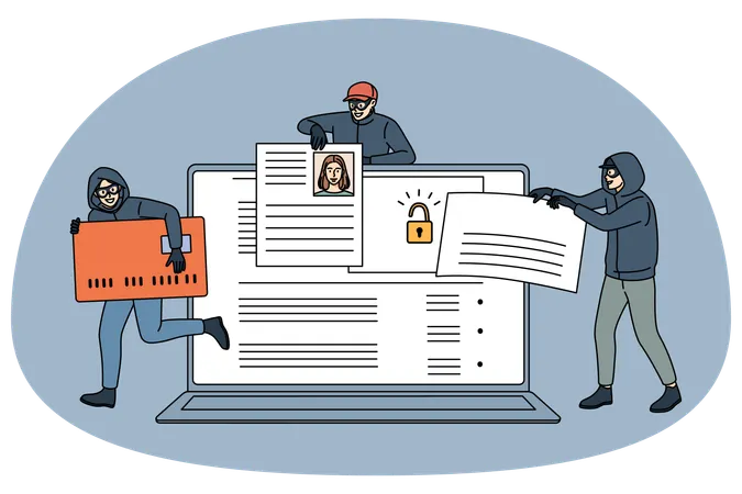 Group of hackers steal personal information from computer  Illustration