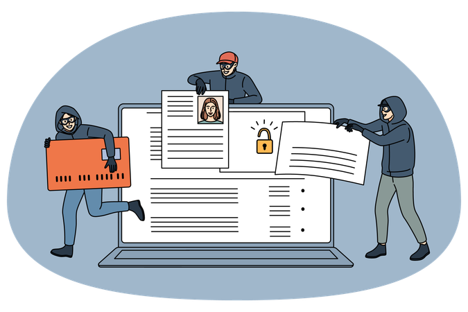 Group of hackers steal personal information from computer  Illustration