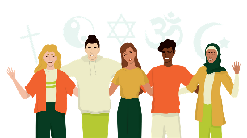 Group of happy friend of different religion  Illustration