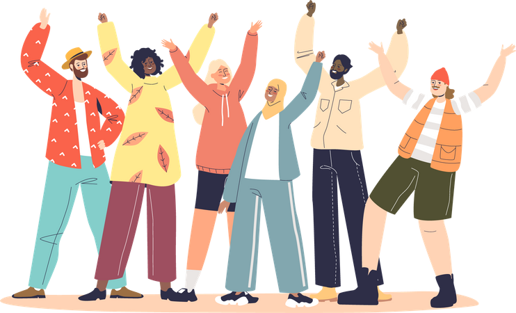 Group of happy people  イラスト