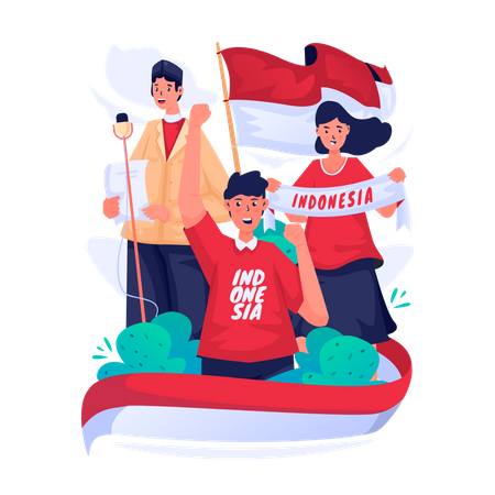 Group of Indonesian youth celebration  Illustration