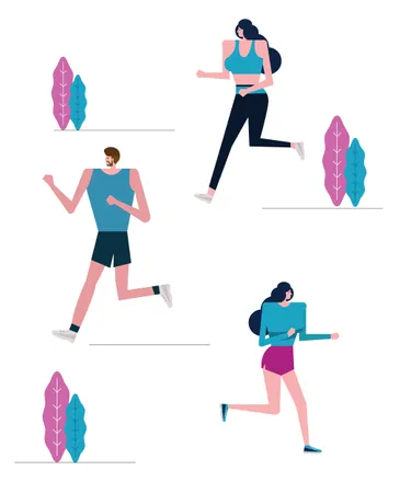 Group Of Joggers Exercising In The Park  Illustration