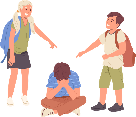 Group of little students bullying, suppressing and taunting child classmate  イラスト