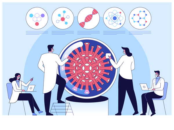 Group of medical scientist working on coronavirus medicine  Illustration