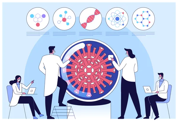 Group of medical scientist working on coronavirus medicine  Illustration