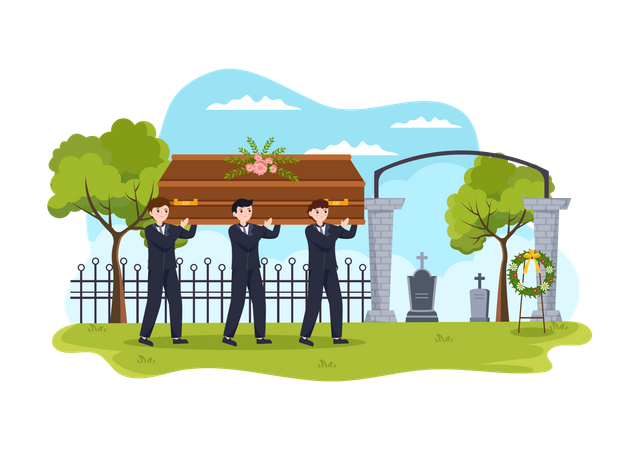 Group of men carrying coffin  Illustration