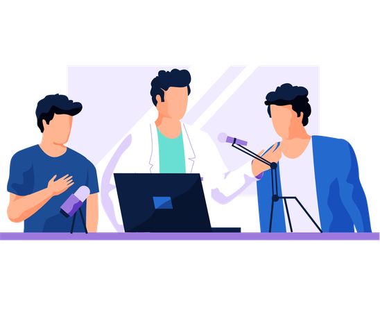 Group of men recording podcast  Illustration