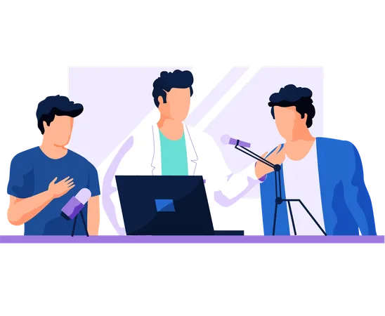 Group of men recording podcast  Illustration