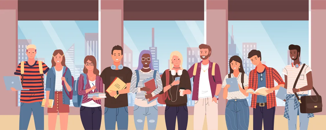Group of multicultural students Illustration