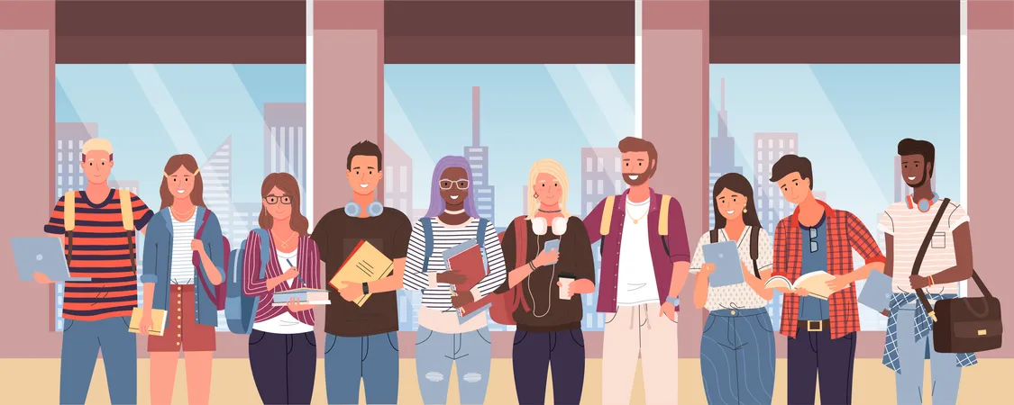 Group of multicultural students  Illustration