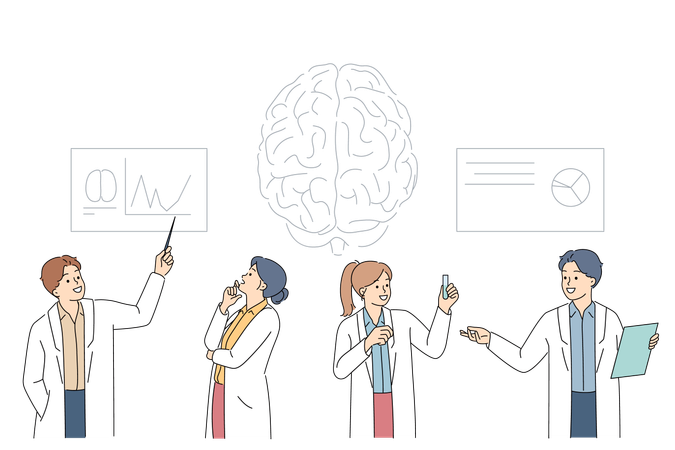 Group of neuroscientists is studying human brain trying to improve memory and intelligence  Illustration