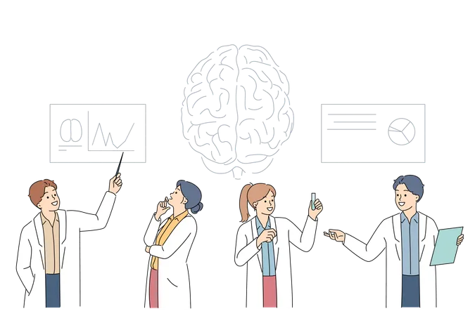 Group of neuroscientists is studying human brain trying to improve memory and intelligence  Illustration