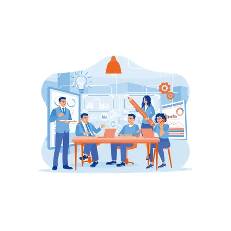 Group of office workers working in an office or co-working space  Illustration