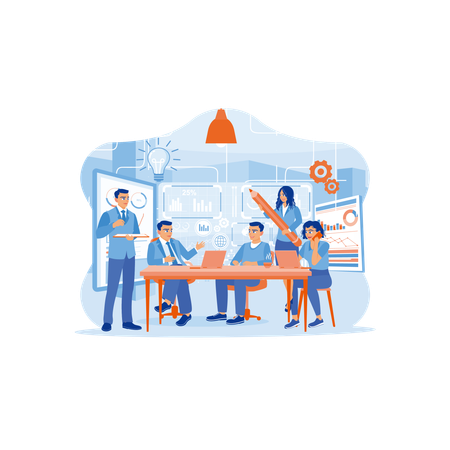 Group of office workers working in an office or co-working space  Illustration