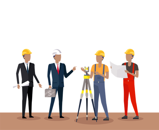 Group of people at the construction site  Illustration