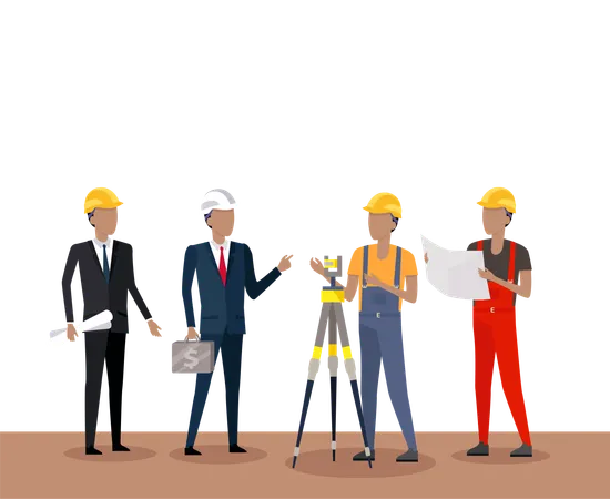 Group of people at the construction site  Illustration