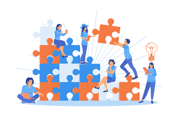 Group of people connecting puzzle pieces and solving problems  Illustration