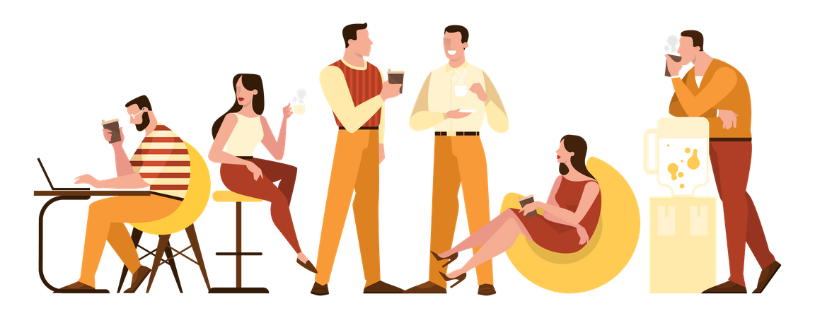 Group of people drink a cup of hot espresso  Illustration