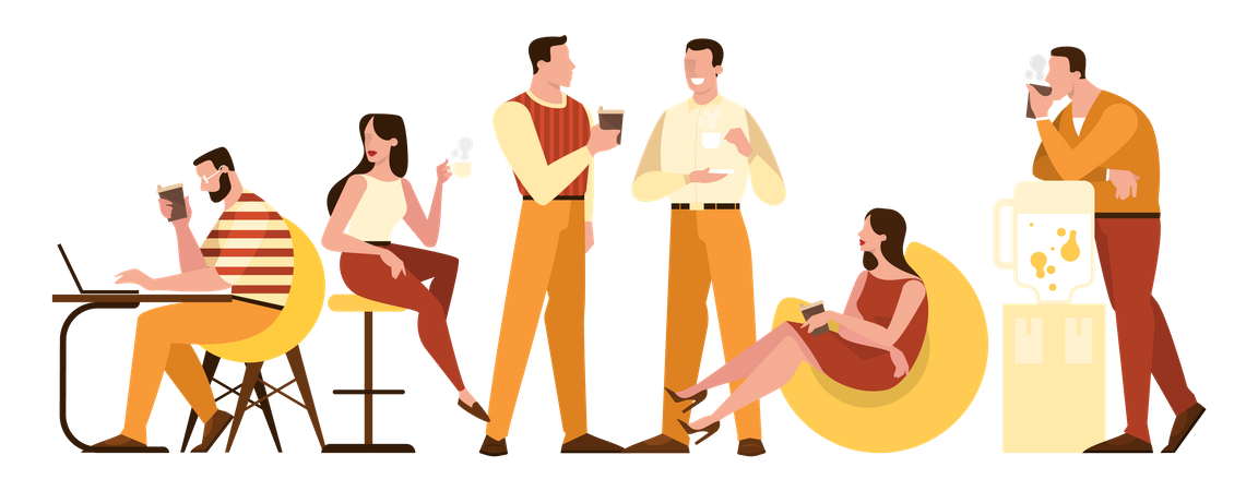 Group of people drink a cup of hot espresso  Illustration