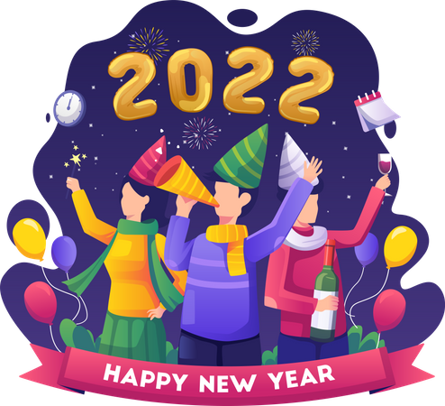Group of People having party together to Celebrate New Year's eve 2022 Illustration