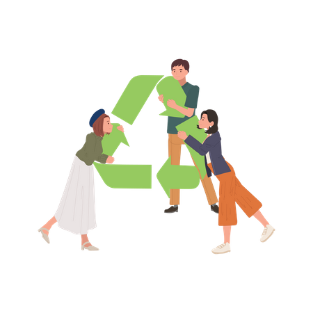 Group of people holding recycle symbol  Illustration