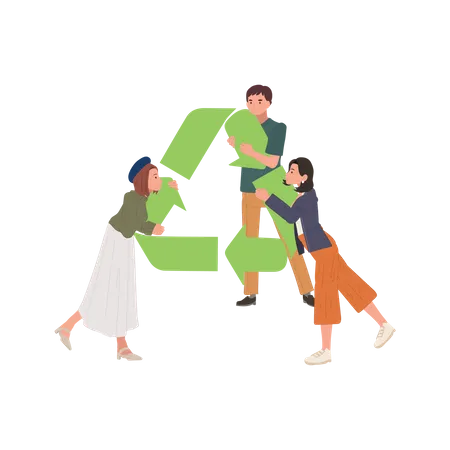 Group of people holding recycle symbol  Illustration
