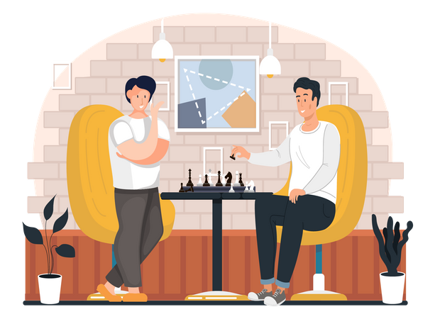 Group of people is playing chess at home Illustration