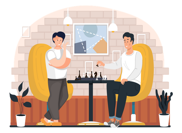 Group of people is playing chess at home  Illustration