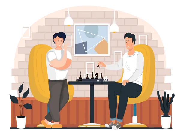 Group of people is playing chess at home  Illustration