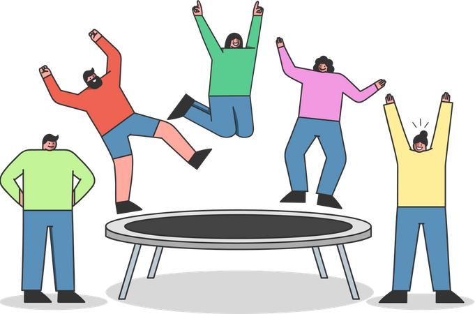 Group of people jumping on trampoline Illustration