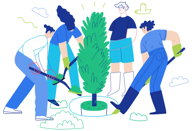 Group of people planting tree  Illustration