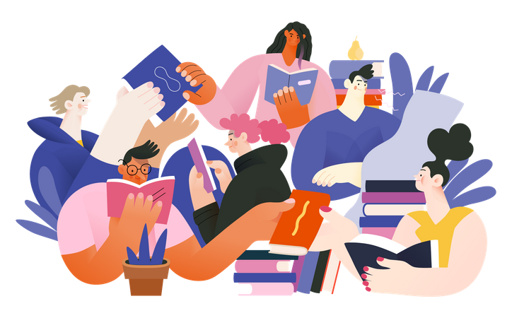 Group of people reading book  Illustration