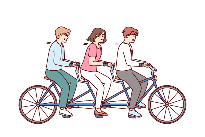Group of people riding same bike together and enjoying shared relaxation and teamwork  Illustration